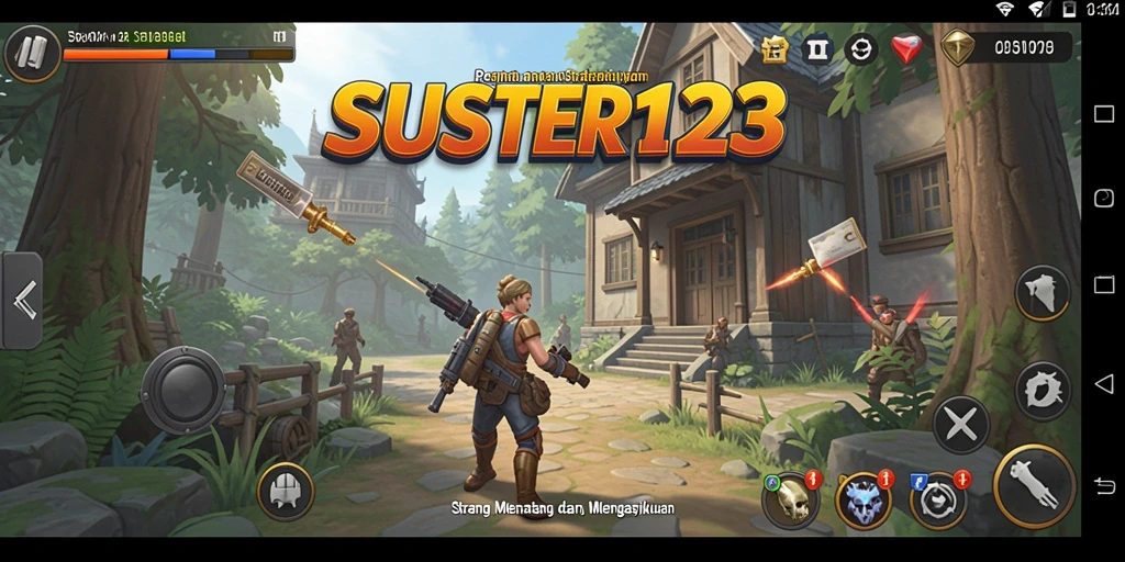 Screenshot gameplay SUSTER123 menampilkan aksi strategi yang mendebarkan.